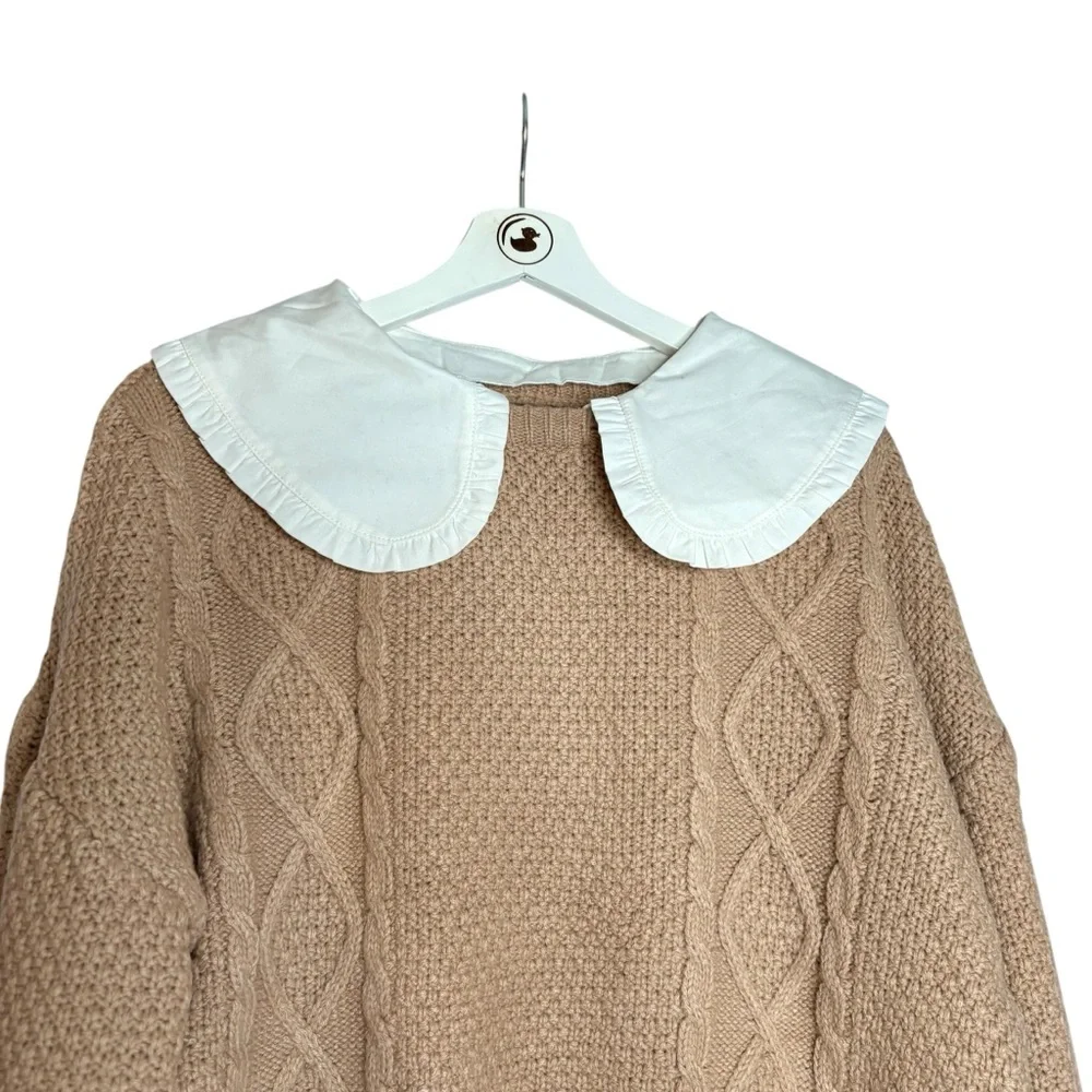 Blu Pepper NWT Medium Doll Collared CableKnit Once Upon a time Sweater taupe - Picture 9 of 14